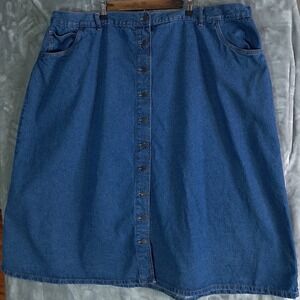 Woman Within Denim Skirt Plus Size 32W  Button Front Blue Casual Cotton Modesty